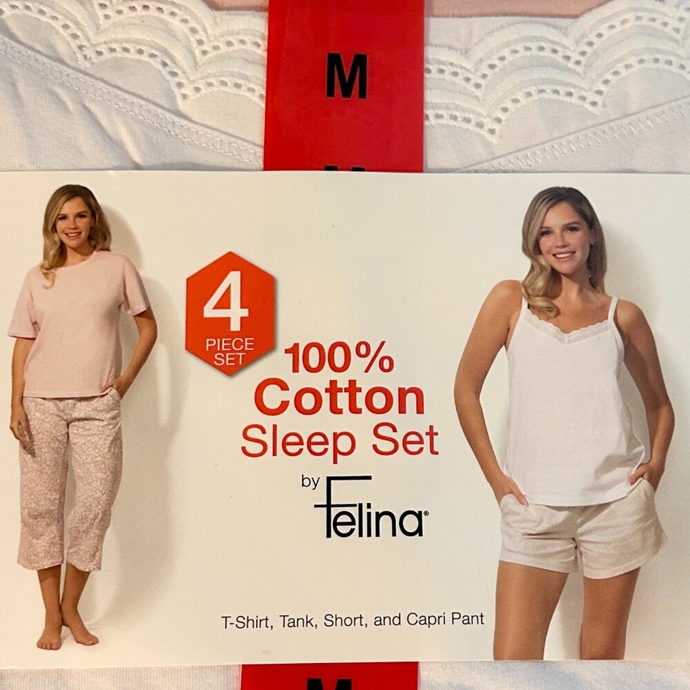 Felina Women's 4 Piece 100% Cotton Sleep Pajama Set, Tee Tank Short Capri Pant - Picture 3 of 9